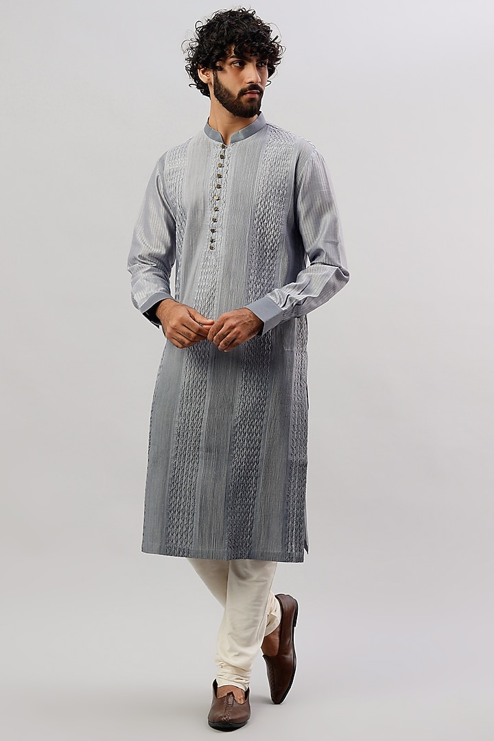 Grey Chanderi Silk Kurta Set by RE:O:SA at Pernia's Pop Up Shop