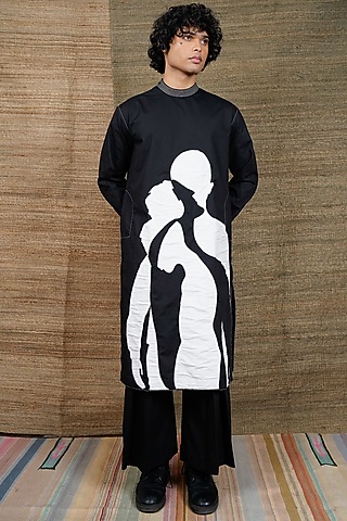 Black Poplin Embroidered Kurta Set by RE:O:SA