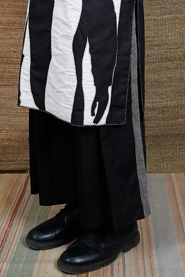 Black Poplin Embroidered Kurta Set by RE:O:SA at Pernia's Pop Up Shop