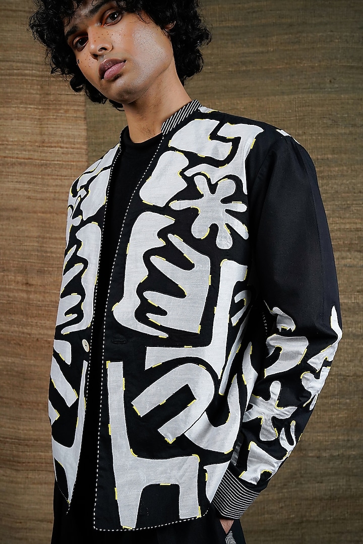 Black Poplin Embroidered Jacket by RE:O:SA