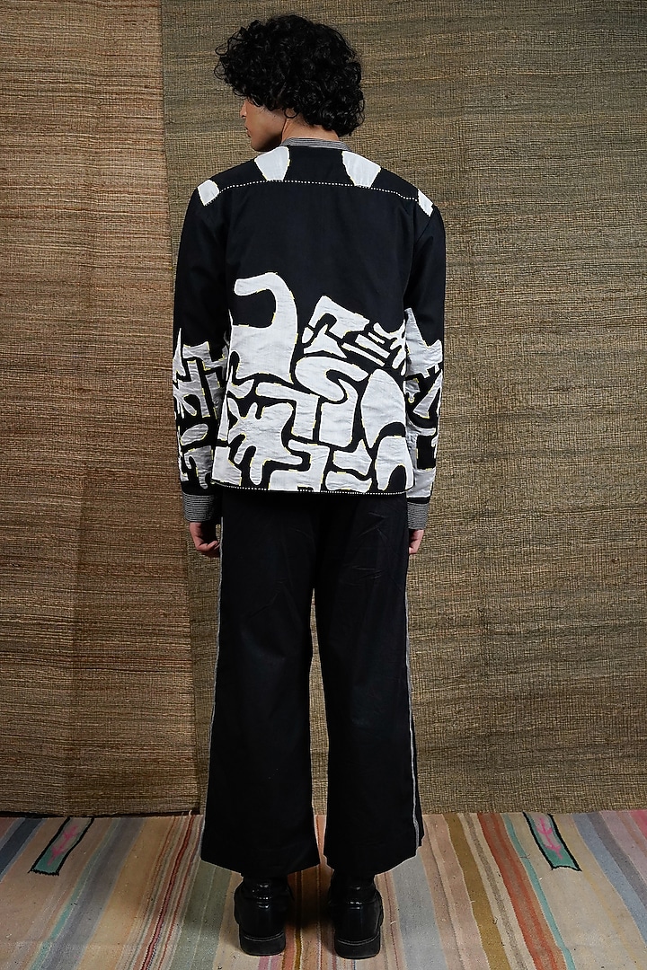 Black Poplin Embroidered Jacket by RE:O:SA at Pernia's Pop Up Shop