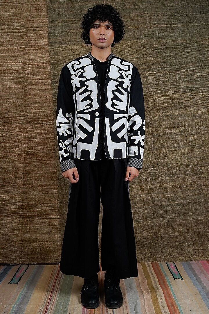 Black Poplin Embroidered Jacket by RE:O:SA at Pernia's Pop Up Shop