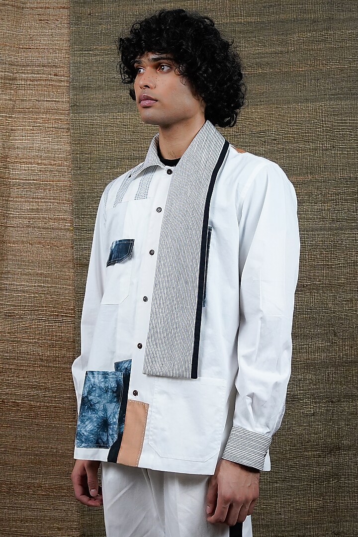 White Poplin Embroidered Party Wear Shirt by RE:O:SA at Pernia's Pop Up Shop
