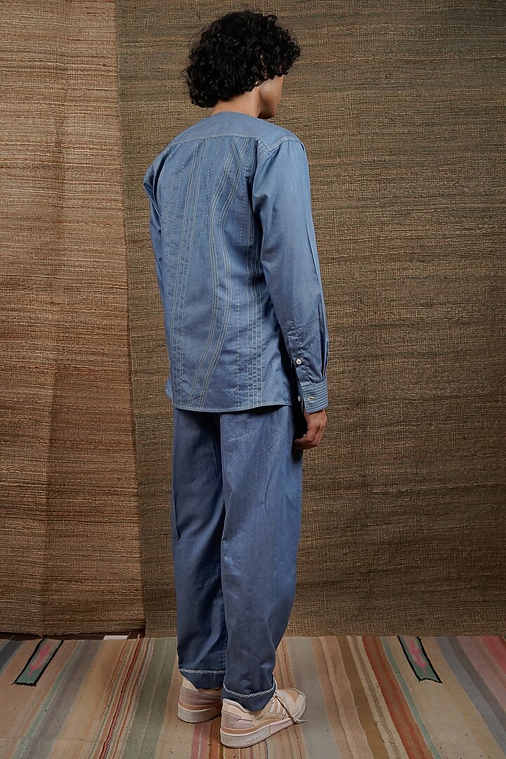 Blue Cotton Denim Overlay Wedding Shirt by RE:O:SA at Pernia's Pop Up Shop