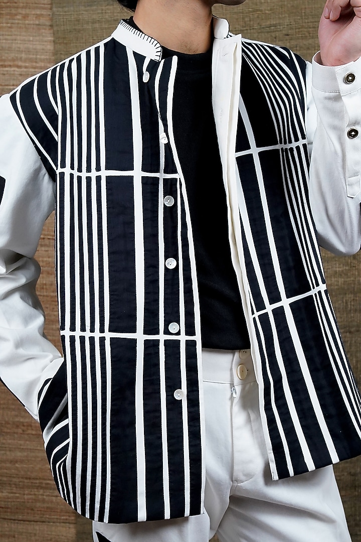 White & Black Cotton Twill Jacket Set by RE:O:SA at Pernia's Pop Up Shop