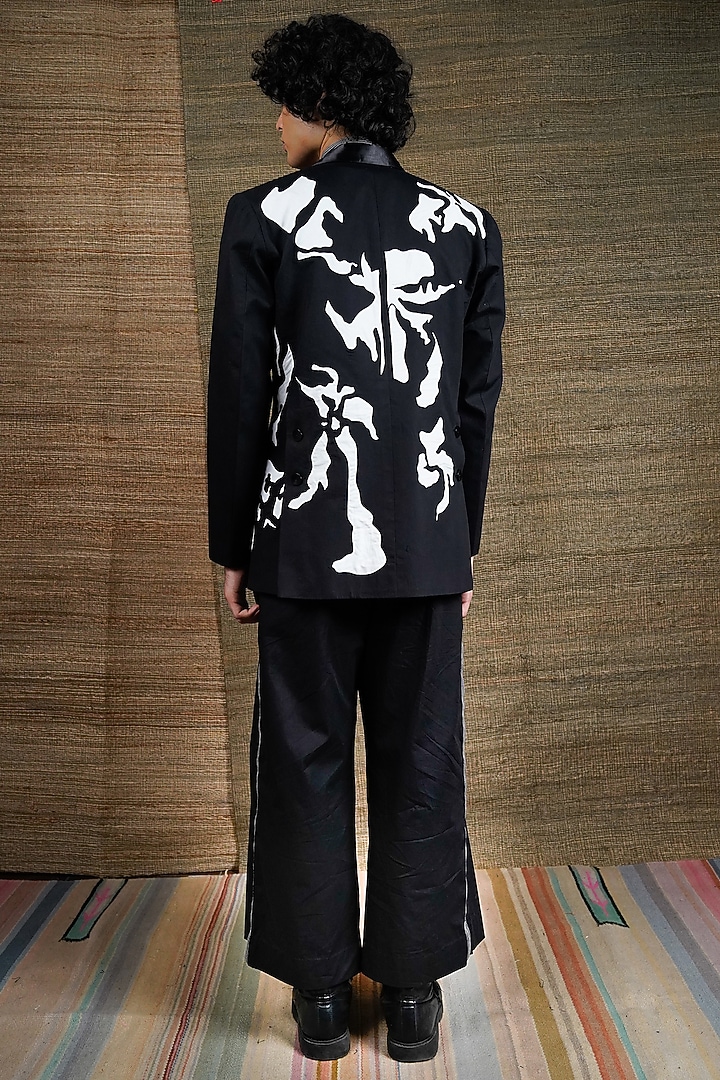 Black Poplin Embroidered Jacket by RE:O:SA at Pernia's Pop Up Shop