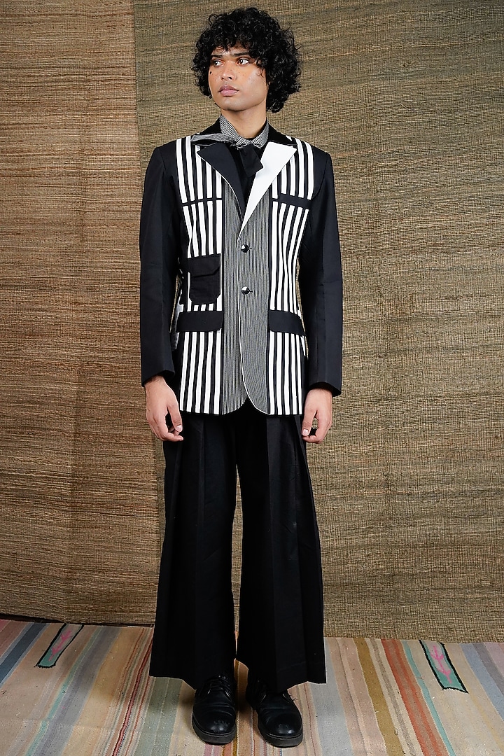 Black Poplin Embroidered Jacket by RE:O:SA at Pernia's Pop Up Shop