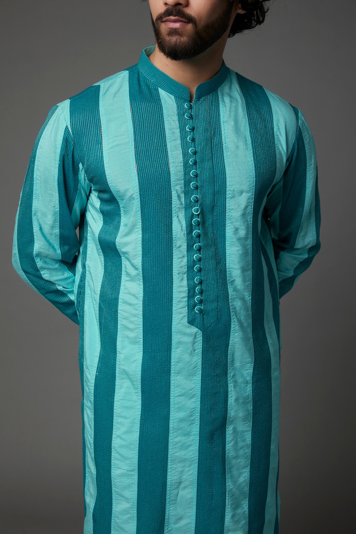 Turquoise Cotton Silk Kurta Set Design by RE:O:SA at Pernia's Pop