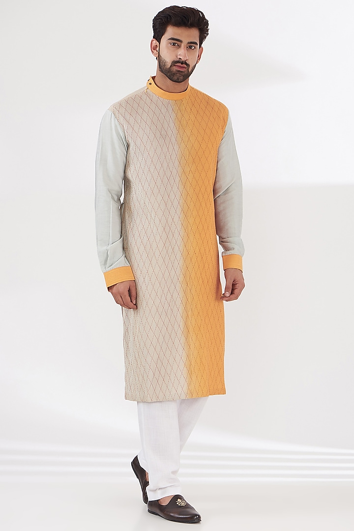 Multi-Colored Cotton Silk Embellished Kurta Set by RE:O:SA