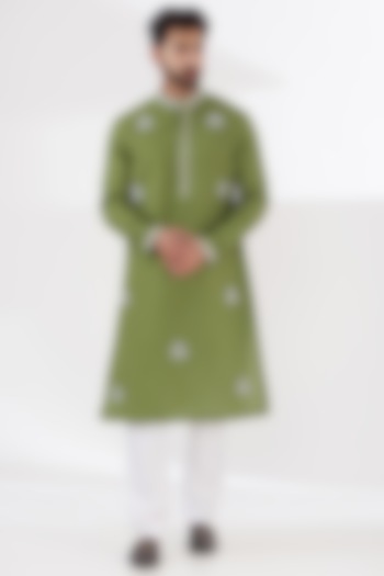 Green Matka Silk Embellished Kurta Set by RE:O:SA