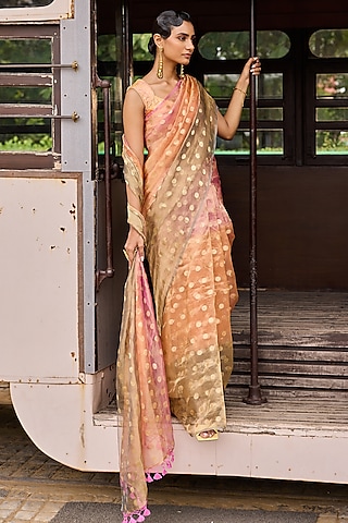 Multi-Colored Tissue Ombre Banarasi Saree Set by Resa by Ushnakmals