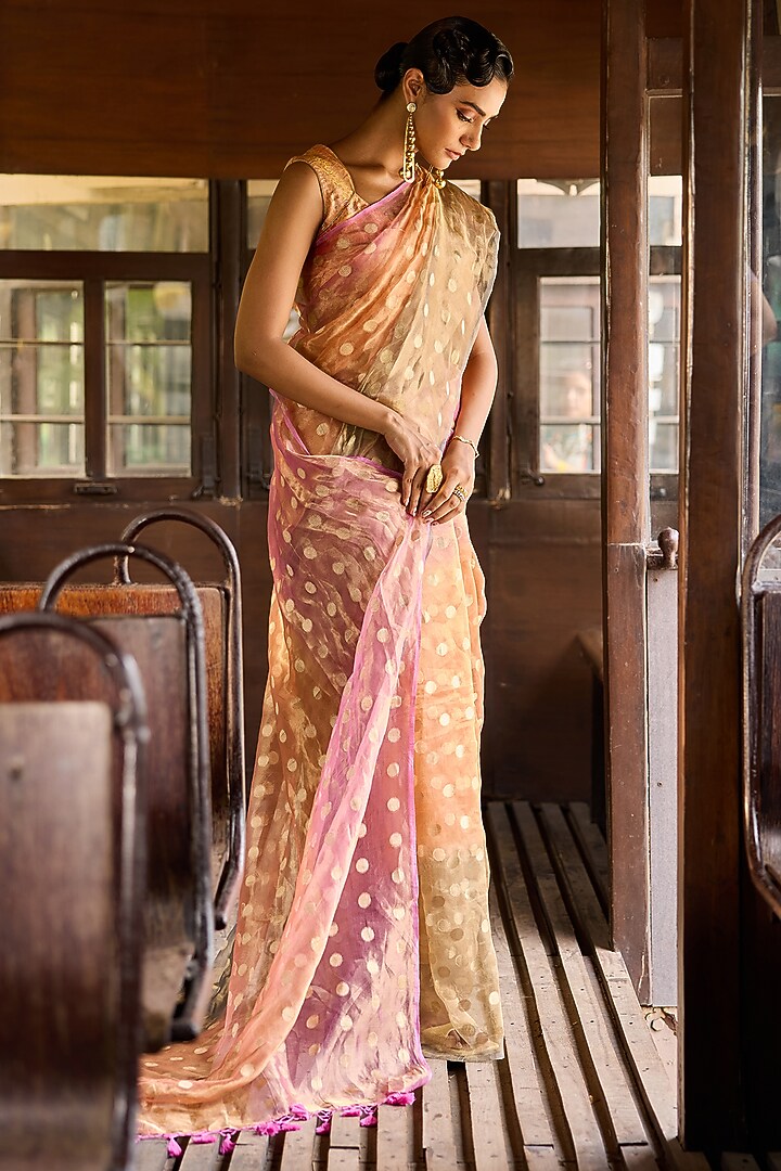 Multi-Colored Tissue Ombre Banarasi Party Wear Saree Set by Resa by Ushnakmals at Pernia's Pop Up Shop