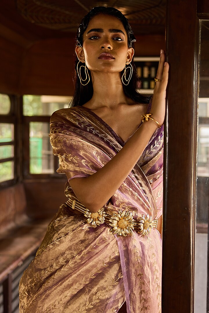 Purple Shaded Tissue Zari Work Banarasi Party Wear Saree Set by Resa by Ushnakmals at Pernia's Pop Up Shop