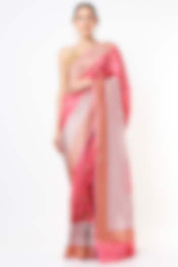 Neon Fuchsia Handwoven Katan Silk Saree Set by Resa by Ushnakmals