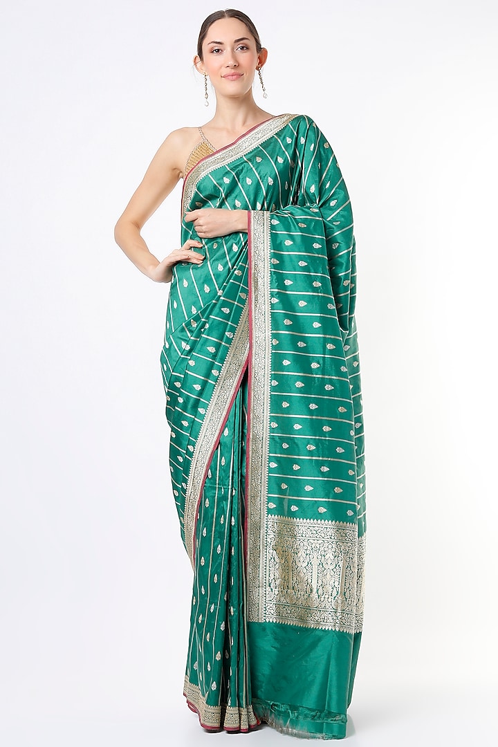 Aqua Green Handwoven Katan Silk Saree Set by Resa by Ushnakmals