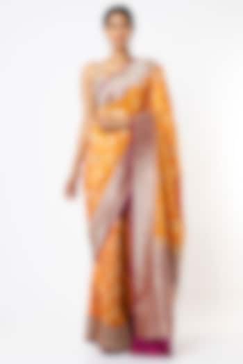Mustard Handwoven Katan Silk Saree Set by Resa by Ushnakmals