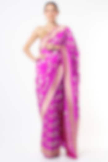 Magenta Handwoven Katan Silk Meenakari Work Saree Set by Resa by Ushnakmals
