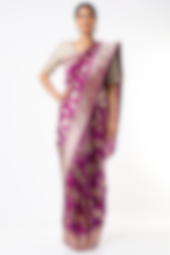 Purple Handwoven Katan Silk Jaal Work Saree Set by Resa by Ushnakmals