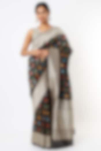 Black Katan Silk Handwoven Saree Set by Resa by Ushnakmals