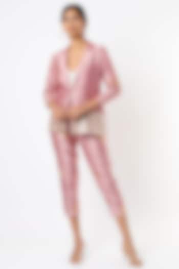 Blush Pink Handwoven Blazer Set by Resa by Ushnakmals