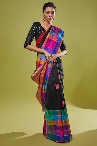 Black Pure Handwoven Katan Silk Banarasi Saree Set by Resa by Ushnakmals
