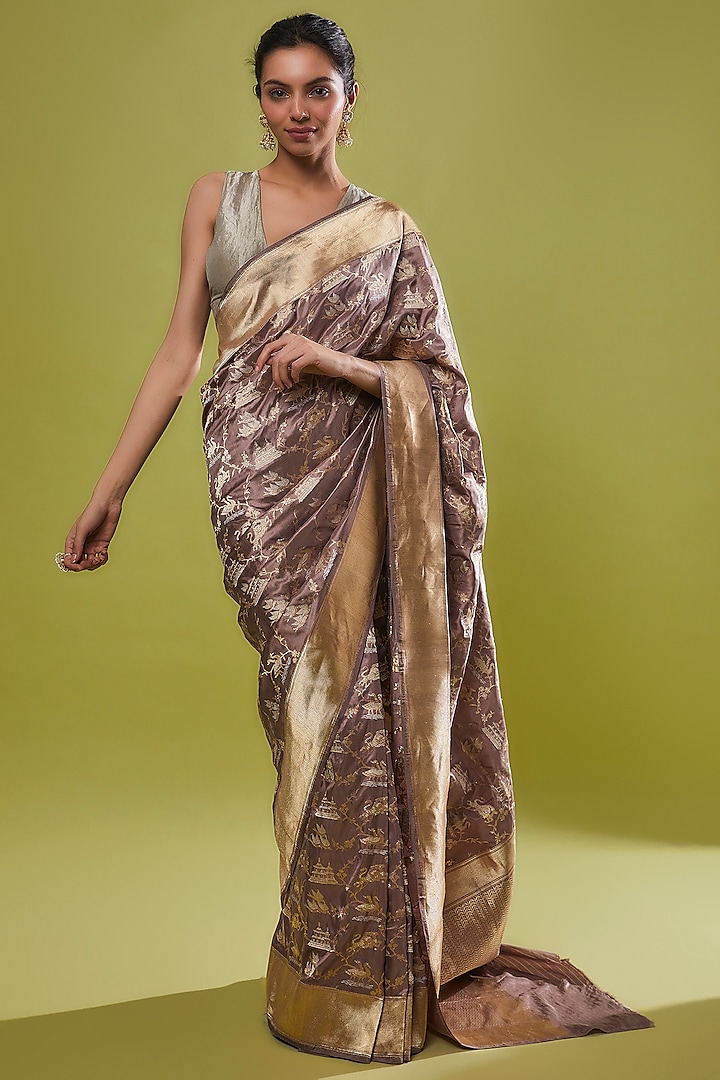 Dull Lilac Pure Handwoven Katan Silk Banarasi Saree Set by Resa by Ushnakmals