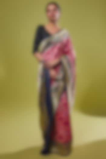 Pink Pure Handwoven Katan Silk Banarasi Saree Set by Resa by Ushnakmals