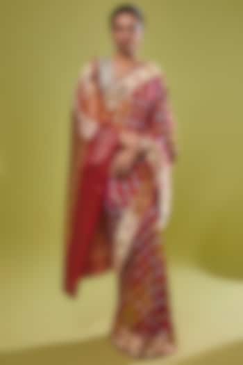 Multi-Colored Pure Handwoven Katan Silk Banarasi Saree Set by Resa by Ushnakmals