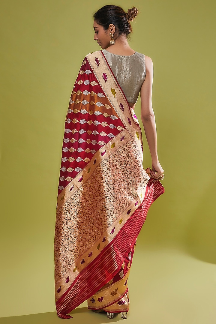Multi-Colored Pure Handwoven Katan Silk Banarasi Reception Saree Set by Resa by Ushnakmals at Pernia's Pop Up Shop