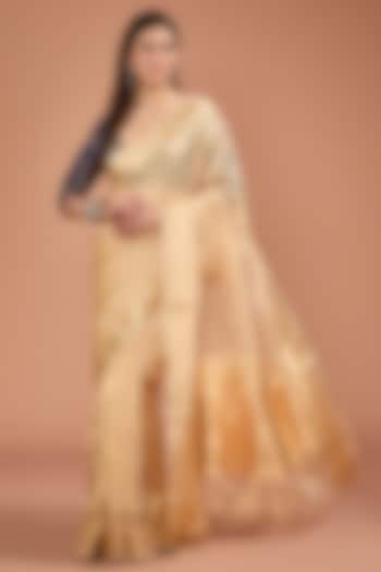Golden Silk Tissue Zari Handwoven Banarasi Saree Set by Resa by Ushnakmals