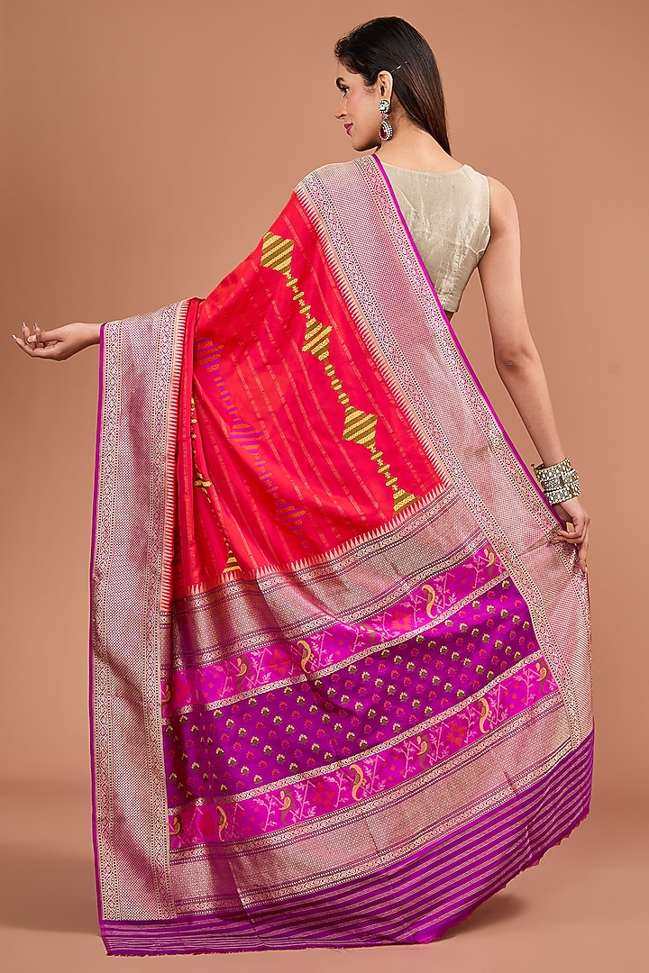 Crimson Red Silk Meenakari Embroidered Handwoven Banarasi Wedding Saree Set by Resa by Ushnakmals at Pernia's Pop Up Shop