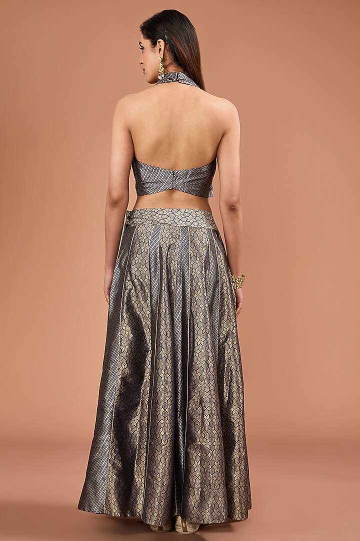 Midnight Blue Brocade Silk Handwoven Wedding Lehenga Set by Resa by Ushnakmals at Pernia's Pop Up Shop