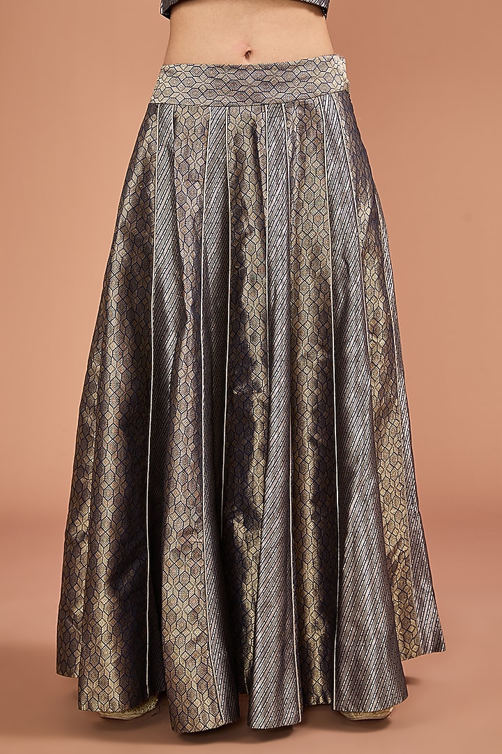 Midnight Blue Brocade Silk Handwoven Wedding Lehenga Set by Resa by Ushnakmals at Pernia's Pop Up Shop