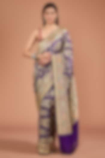 Purple Bridal Silk Meenakari Handwoven Banarasi Saree Set by Resa by Ushnakmals