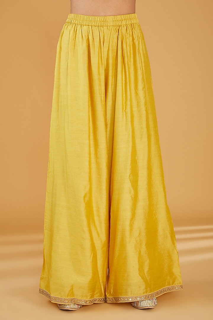 Yellow Woven Brocade Floral Printed Party Wear Anarkali Set by Aharin India at Pernia's Pop Up Shop