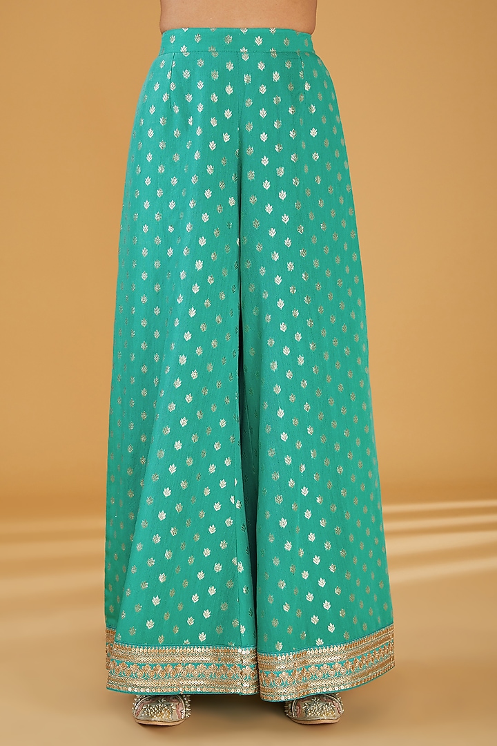 Sea Green Silk Blend Zari Embroidered Kurta Set by Aharin India at Pernia's Pop Up Shop