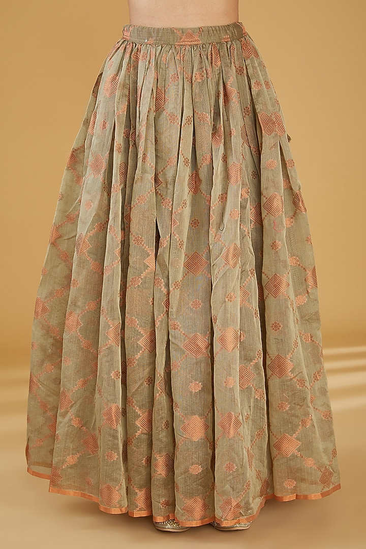 Olive Green Silk Blend Wedding Lehenga Set by Aharin India at Pernia's Pop Up Shop