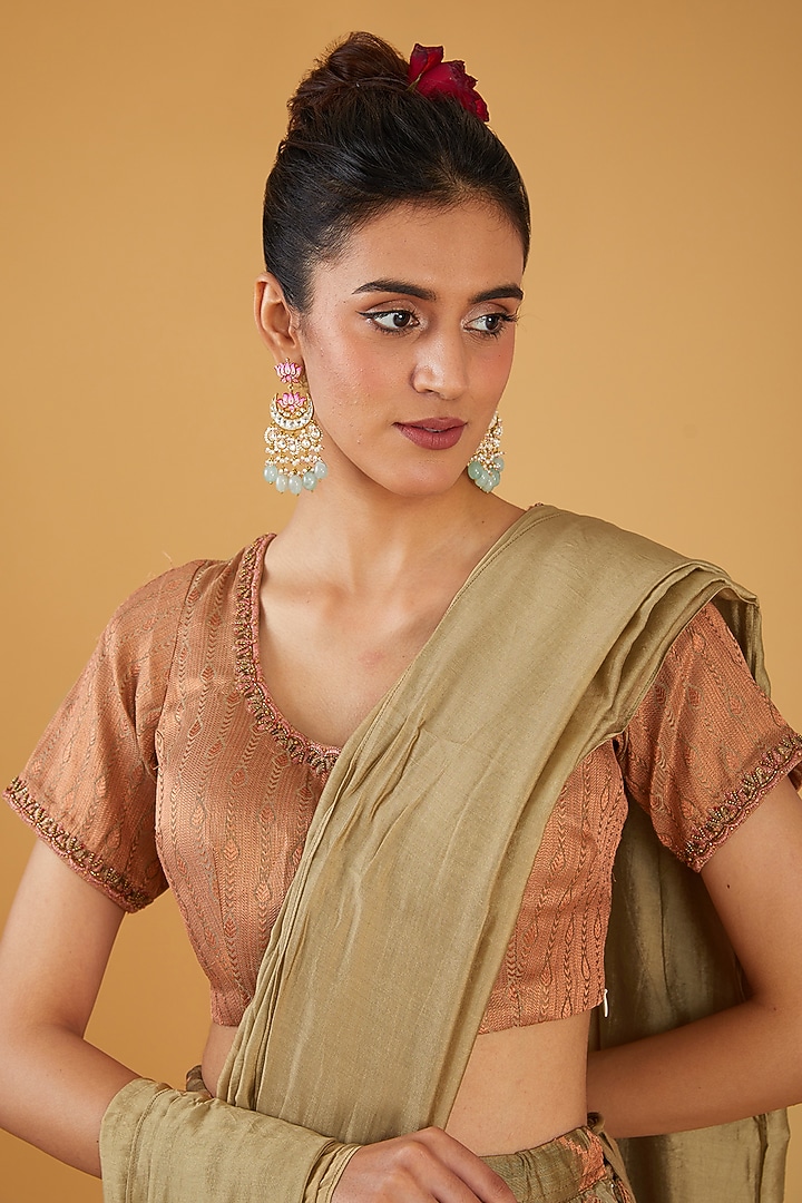 Olive Green Silk Blend Wedding Lehenga Set by Aharin India at Pernia's Pop Up Shop