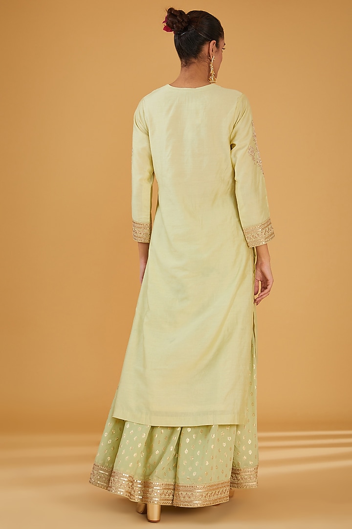 Pista Green Silk Blend Zari Embroidered Kurta Set by Aharin India at Pernia's Pop Up Shop