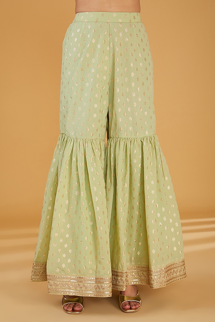 Pista Green Silk Blend Zari Embroidered Kurta Set by Aharin India at Pernia's Pop Up Shop