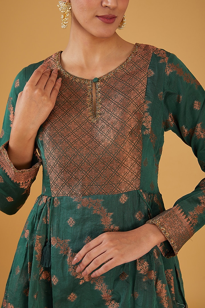 Green Silk Blend Zari Embroidered Party Wear Anarkali Set by Aharin India at Pernia's Pop Up Shop