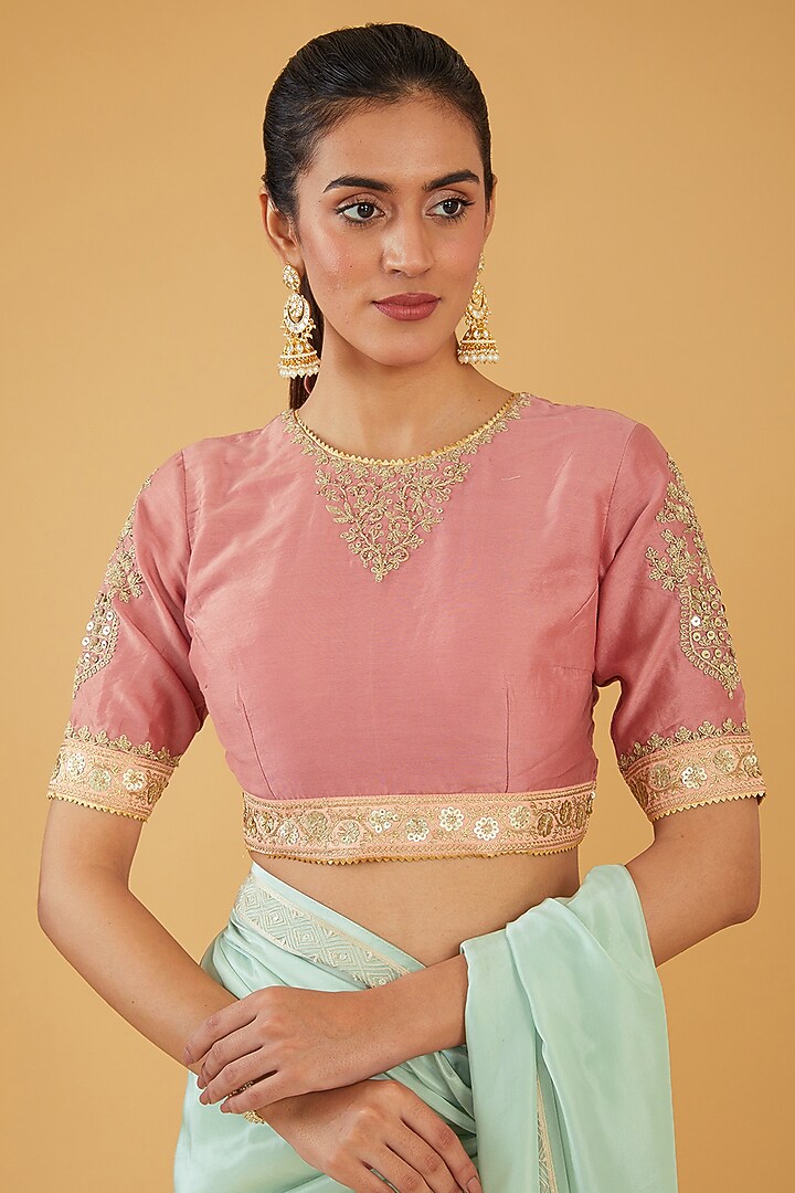 Green Silk Blend & Viscose Zari Embroidered Wedding Saree Set by Aharin India at Pernia's Pop Up Shop
