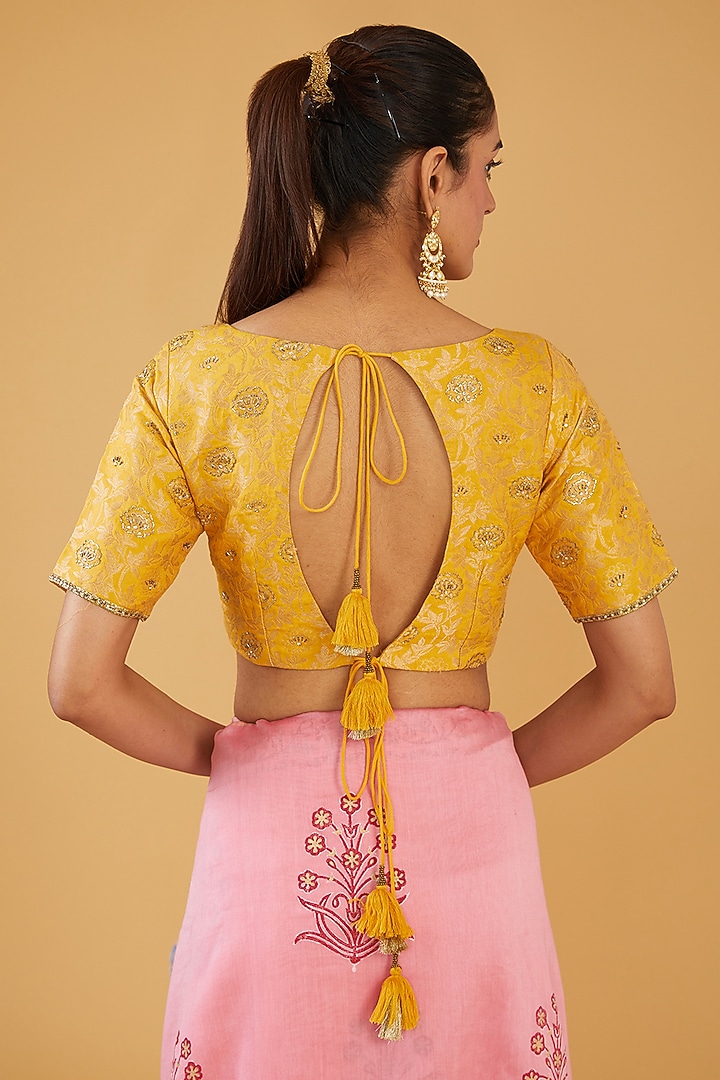 Pink Silk Blend & Viscose Floral Embroidered Party Wear Saree Set by Aharin India at Pernia's Pop Up Shop