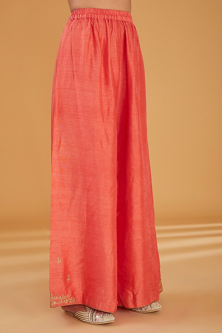 Orange Silk Blend & Viscose Brocade Embroidered Party Wear Anarkali Set by Aharin India at Pernia's Pop Up Shop
