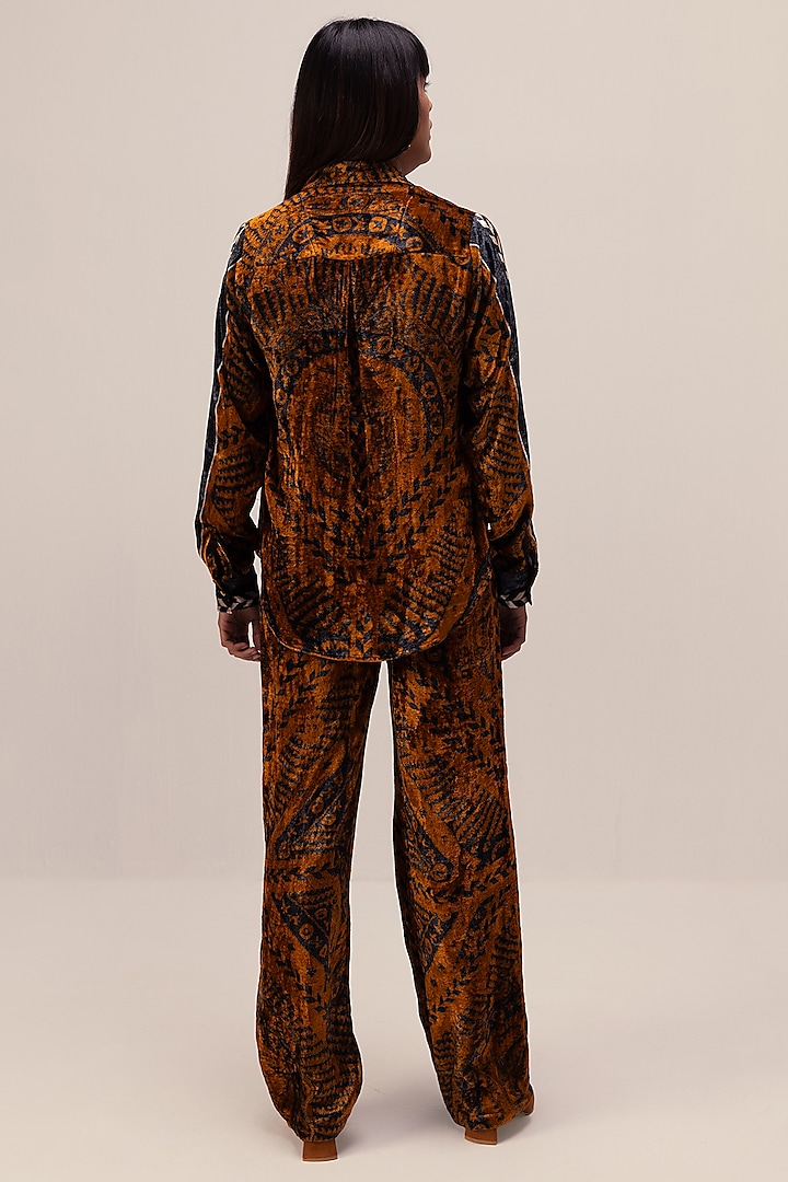 Brown Soft Velvet Printed Co-Ord Set by Reena Sharma at Pernia's Pop Up Shop