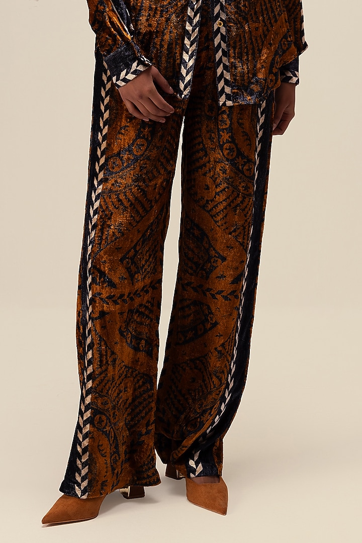 Brown Soft Velvet Printed Co-Ord Set by Reena Sharma at Pernia's Pop Up Shop