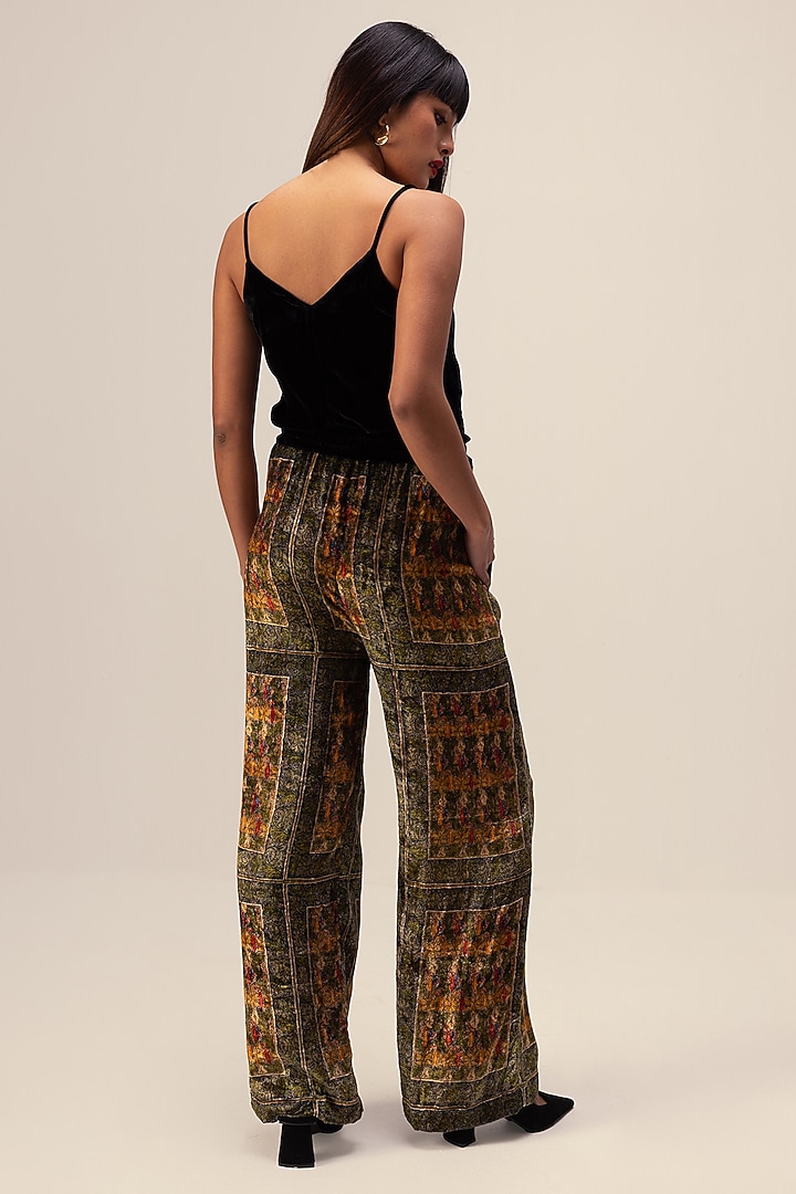 Dark Green Soft Velvet Floral Printed Co-Ord Set by Reena Sharma at Pernia's Pop Up Shop