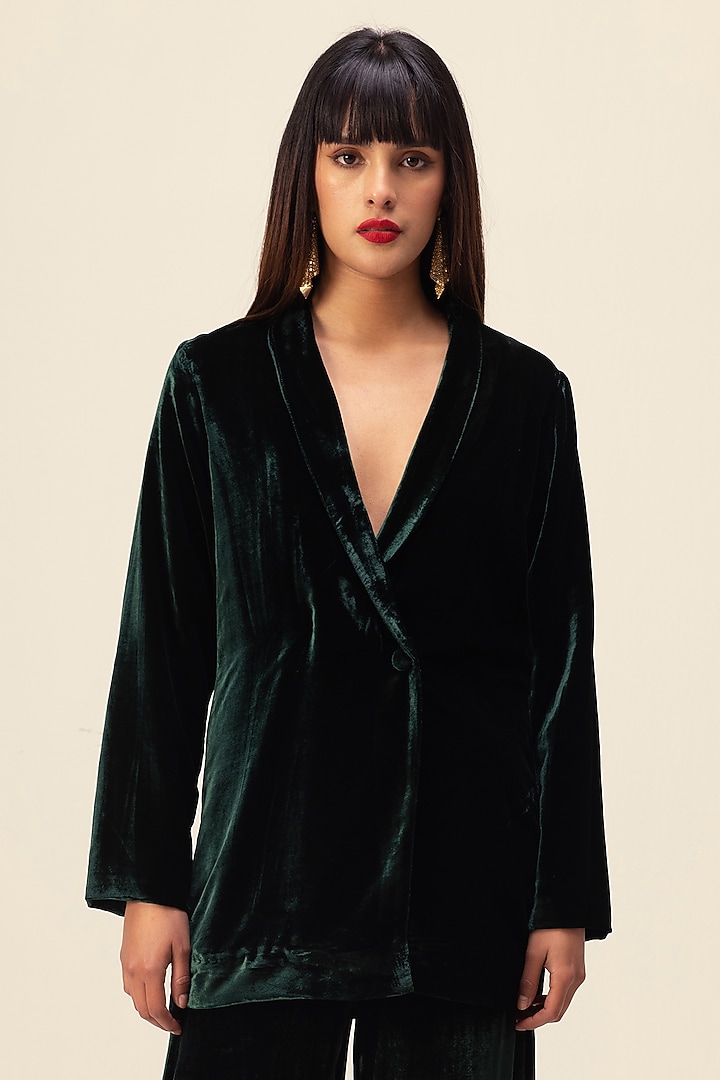 Emerald Silk Velvet Jacket Set by Reena Sharma at Pernia's Pop Up Shop