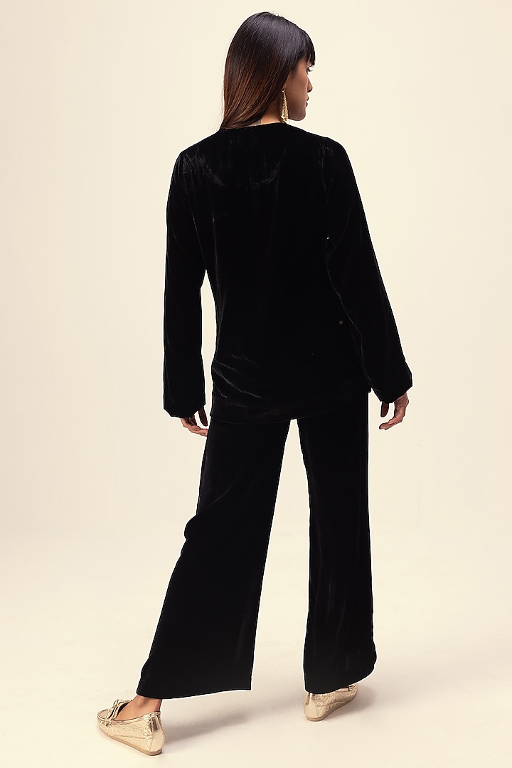 Black Silk Velvet Jacket Set by Reena Sharma at Pernia's Pop Up Shop