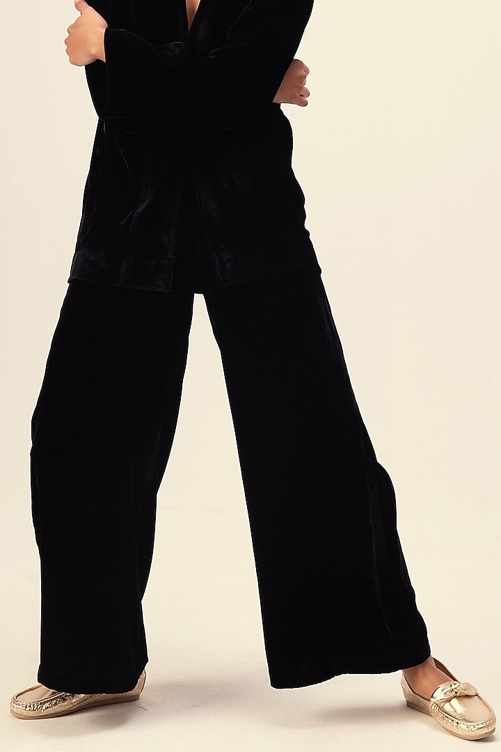 Black Silk Velvet Jacket Set by Reena Sharma at Pernia's Pop Up Shop